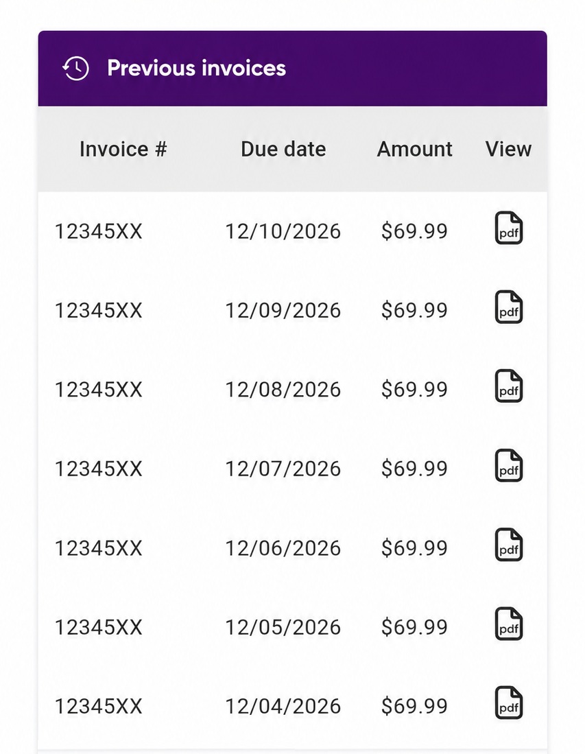 Dodo App previous invoices section