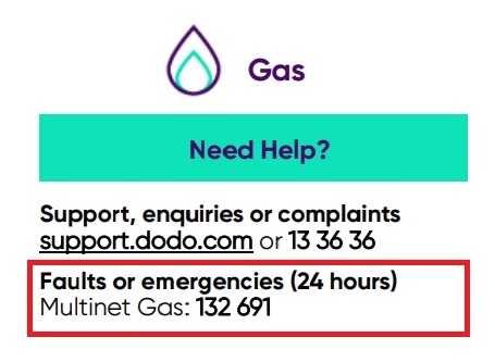 image of gas distributor contact information as shown on bill