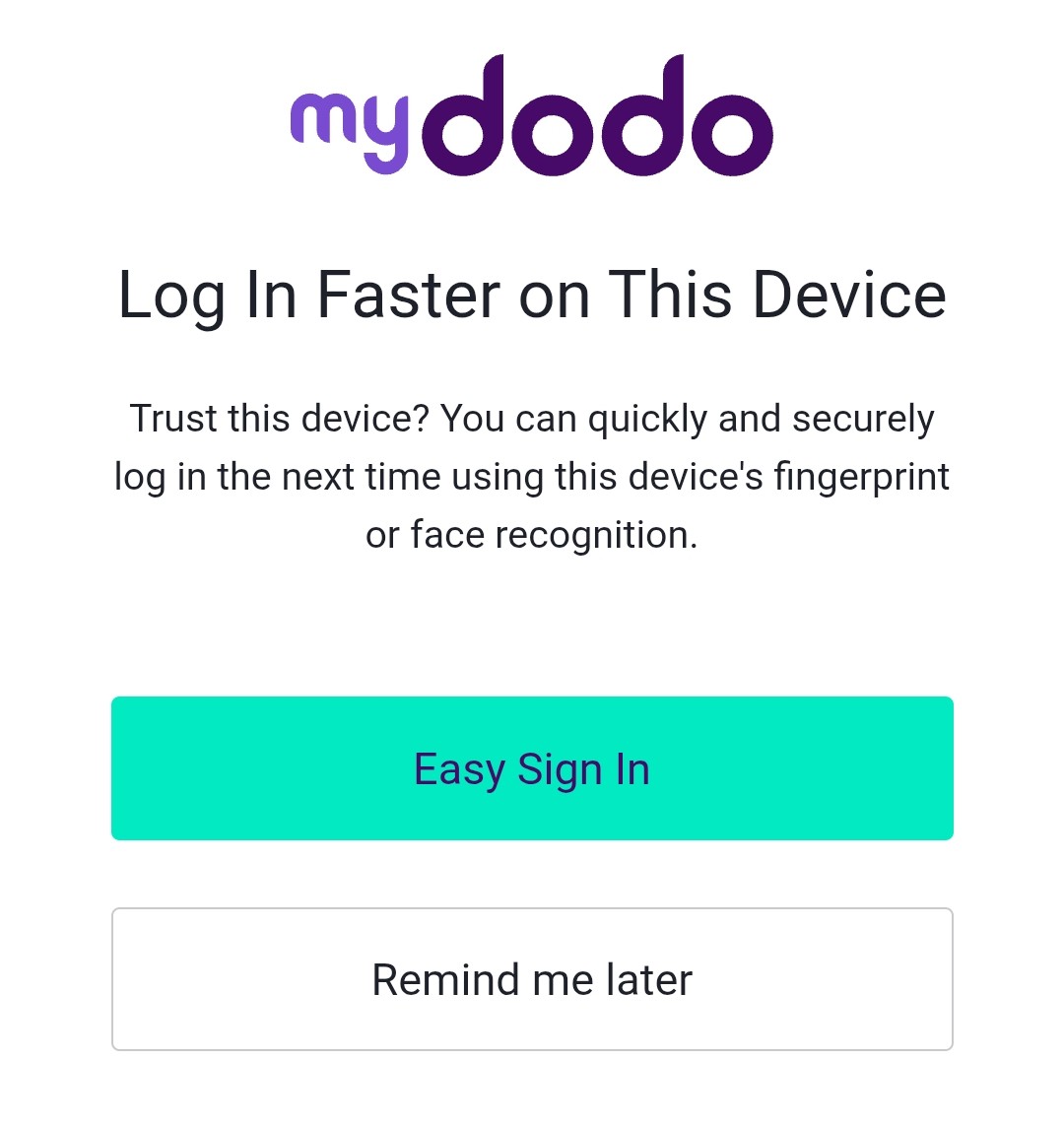 Easy sign in screen