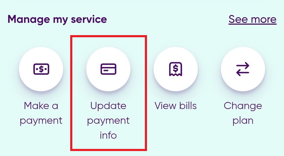 screenshot showing Update payment info button
