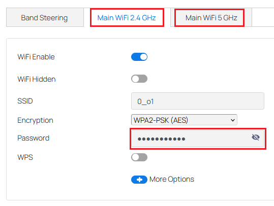 image showing password change for both wifi bands